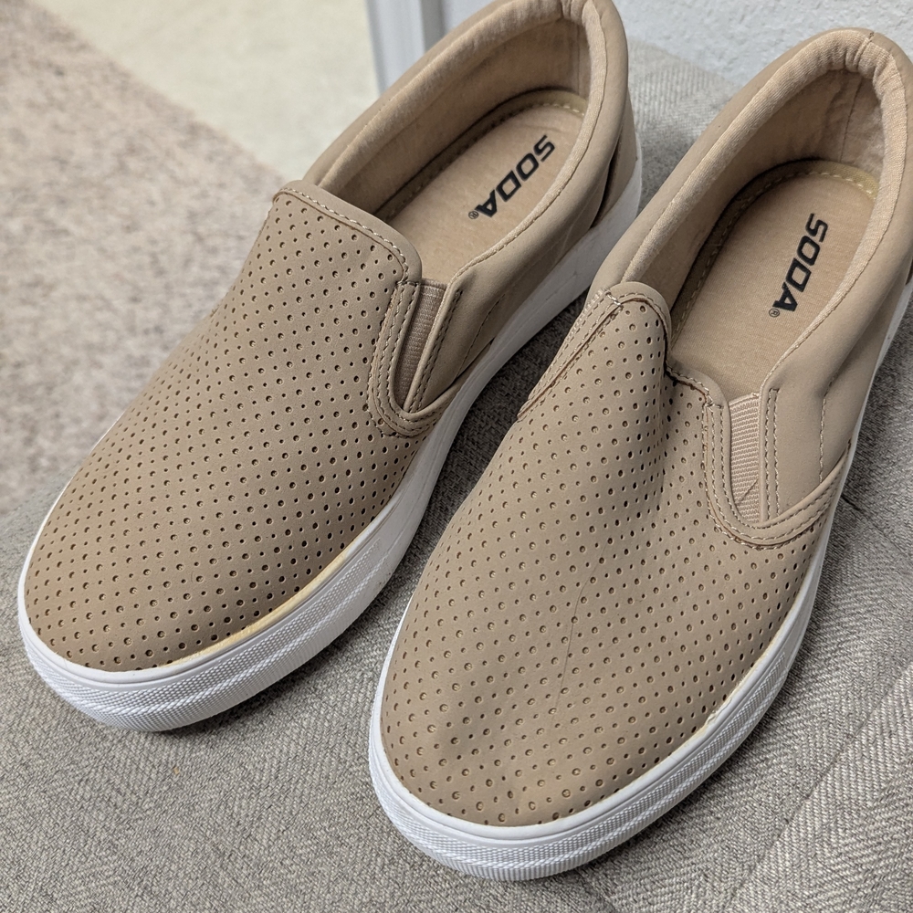Soda Men's Beige Perforated Slip-On Loafers